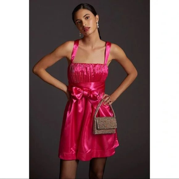 Anthropologie Dresses & Skirts - ANTHROPOLOGIE Maeve Bow-Tie Satin Mini Dress size 12